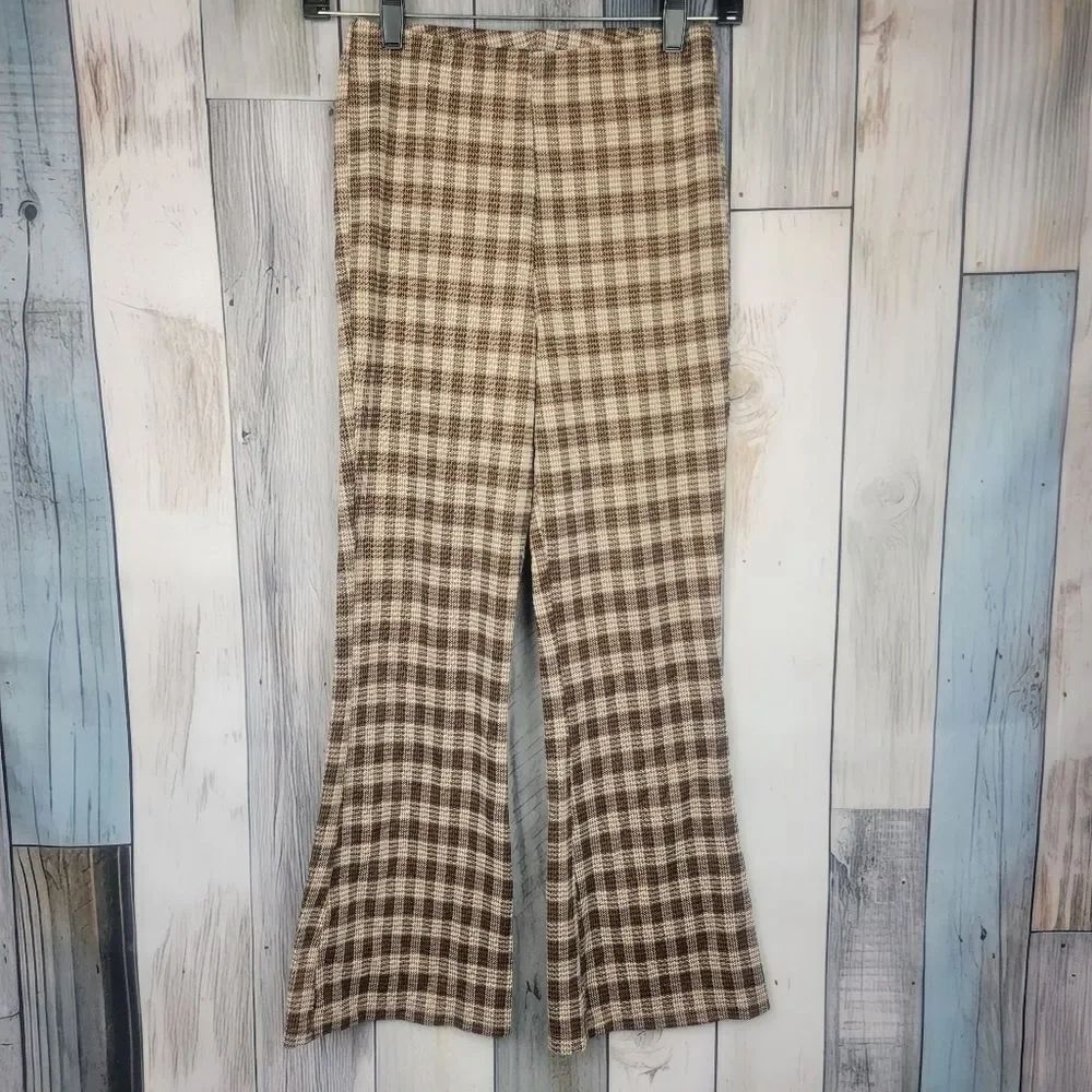 Love On Hanger Brown Tan Plaid Flare Stretchy Pants Size 3